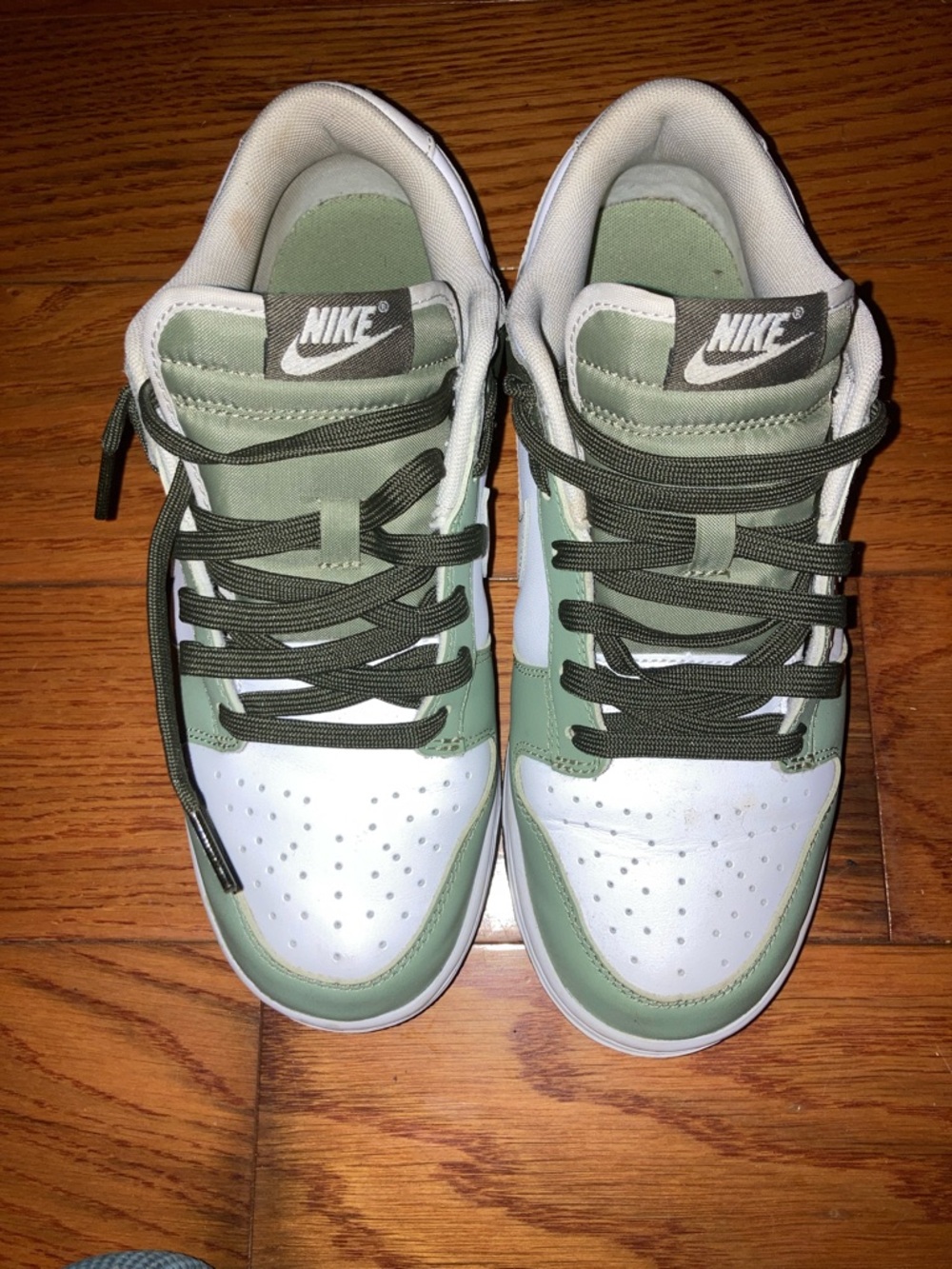Nike Low Top Sneakers in Sage Green and White with Dark Green Accents